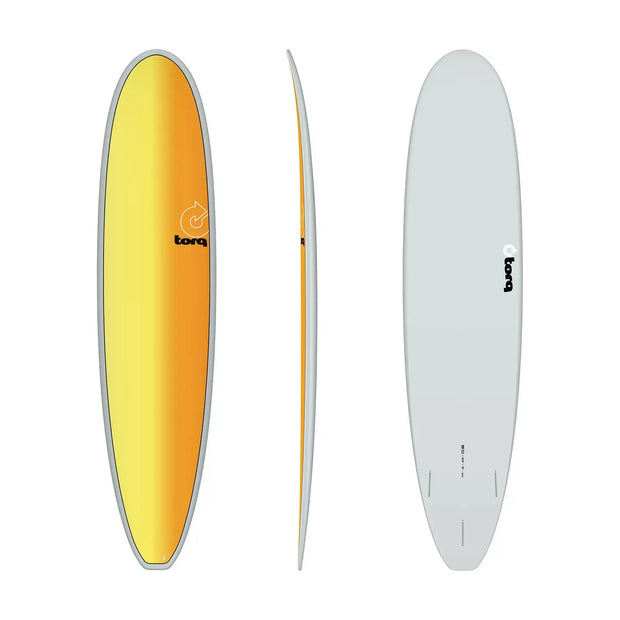 TORQ 8'0  Longboard - Futures - 3 Fin - Full Fade Gray + yellow-orange